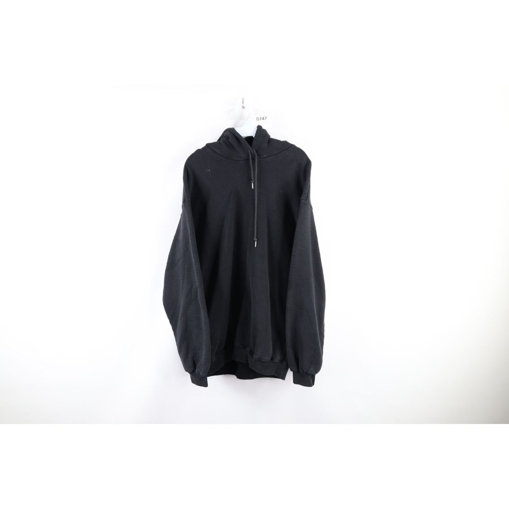 Vintage 90s Streetwear Mens Xl Faded Blank Heavyweight Hoodie Sweatshirt Black